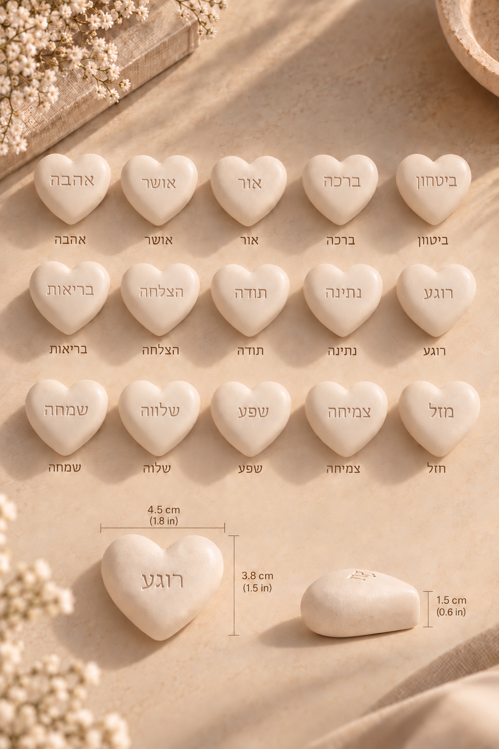 Hebrew Blessing Heart Stones — Set of 3