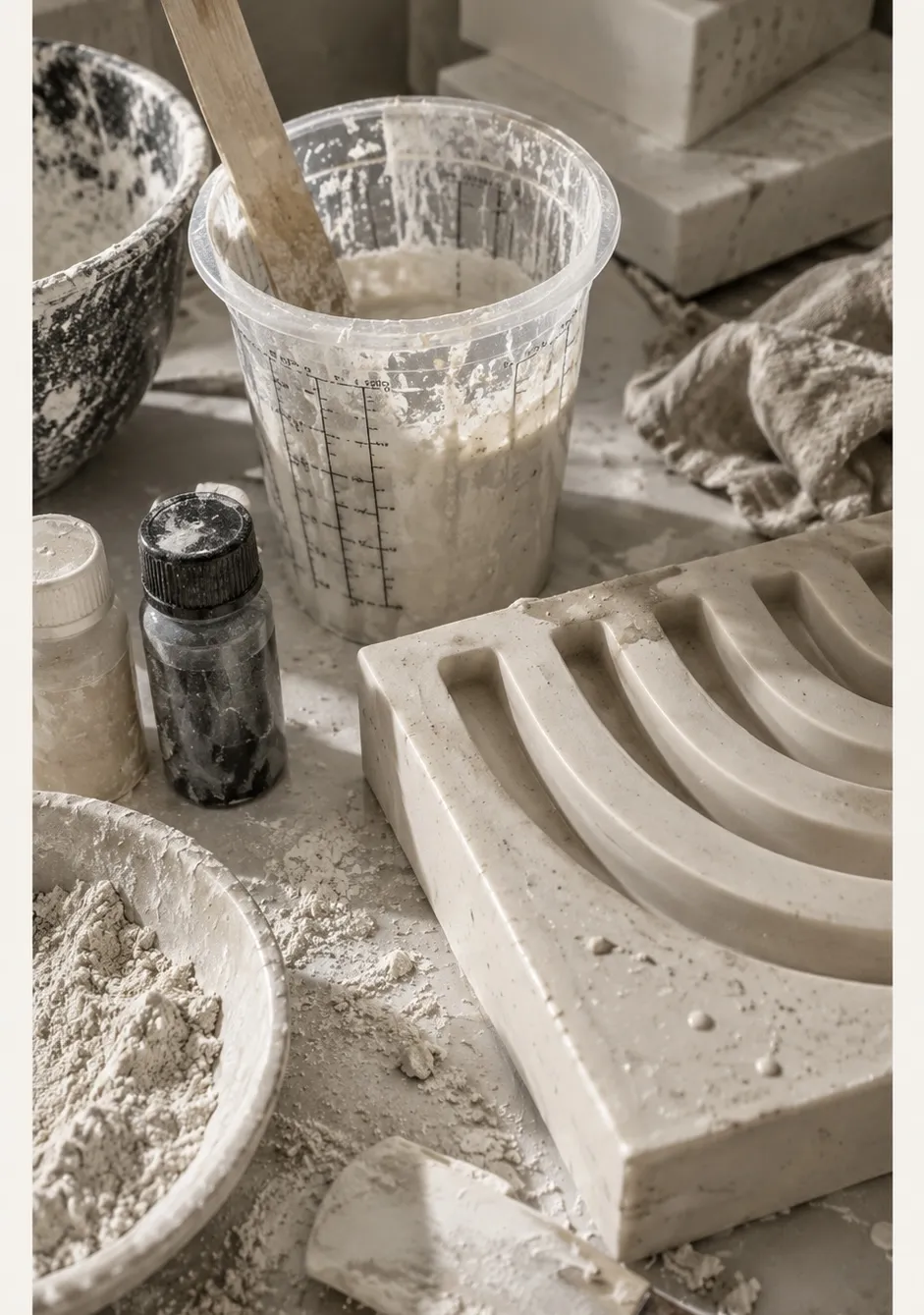 Workshop tools and plaster mixing — design inspiration